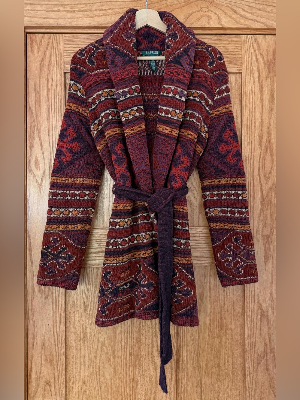 Vintage Ralph Lauren Shawl Collar Southwestern Cardigan Sweater - M 💜❤️🧡